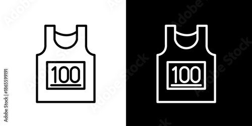 Outline icon of a running singlet featuring the number 100, ideal for representing competitive sports, marathon events, and athletic achievements
