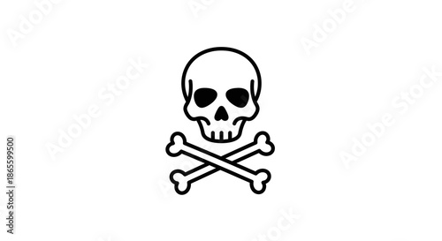 Minimalist black and white skull and crossbones illustration, a potent symbol for danger, warning, poison, death, or pirate themes, widely recognized across various contexts for its impactful message