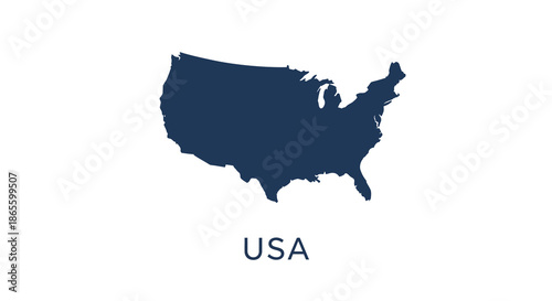 Clean graphic outline of the contiguous United States map in a dark blue silhouette, symbolizing American geography and national identity