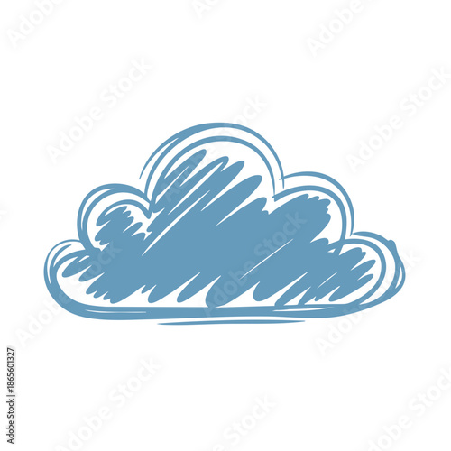 A slightly darker blue, textured scribbled cloud illustration sits prominently on a pure white background, conveying a subtle shift in mood or data state within a system.