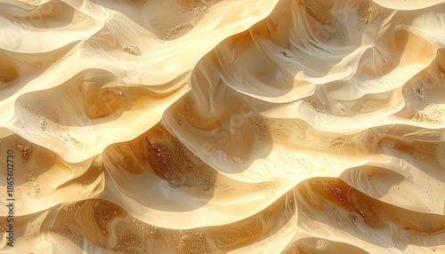 Sand dune landscape with wavy patterns formed by natural erosion in a desert environment viewed from above