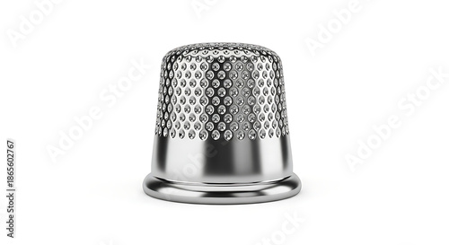 Shiny silver thimble for sewing and crafting, isolated on white background