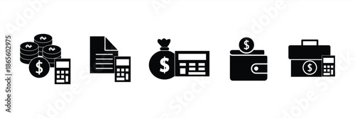 Budget icon set. Bookkeeping collection. Accounting symbol or logo. Vector illustration