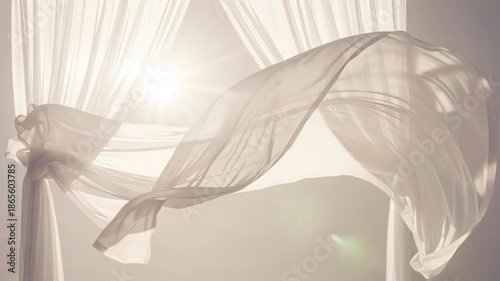 Elegant Sheer Fabric Drapery Flowing in Soft Natural Light for Home Decor