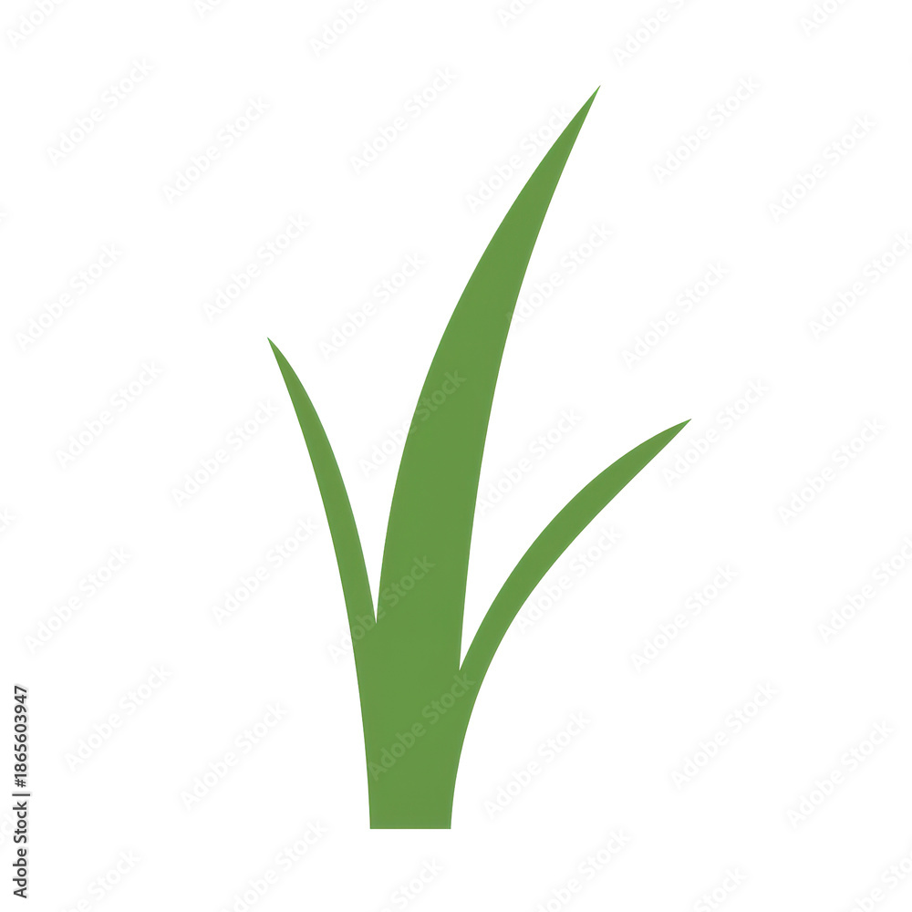 Obraz premium Stylized green grass clump with three blades, simple vector illustration isolated on white background