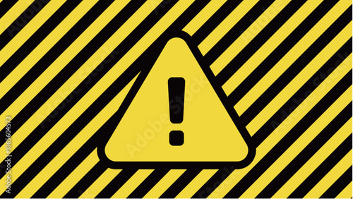 黄色と黒の警告色の斜めなストライプ背景に三角形のビックリマークついた、危険やエラーを警告するイラスト