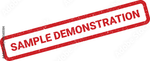 A rectangular rubber stamp illustration with distressed texture displaying the words SAMPLE DEMONSTRATION diagonally positioned
