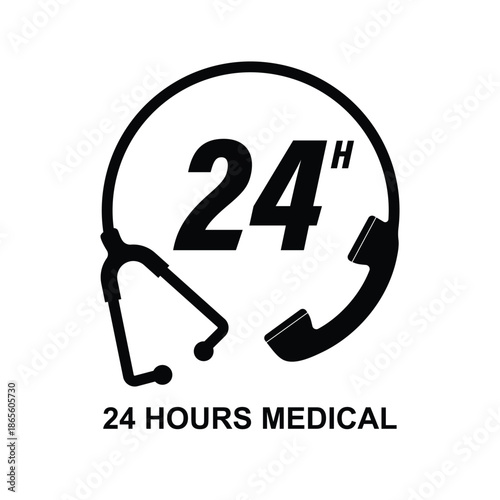 24 hours medical service icon isolated on background vector illustration.