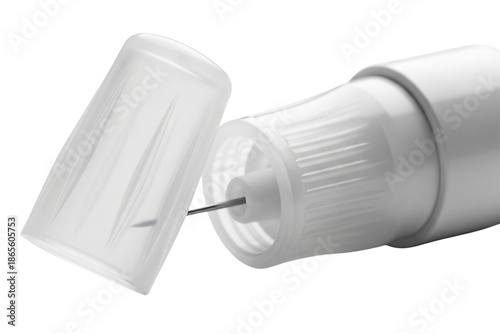 Sterile insulin pen needle with safety cap for diabetic injection isolated with transparent background