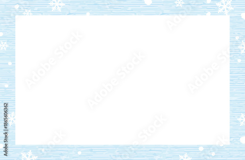 冬の背景フレーム・雪と青の木目風デザイン