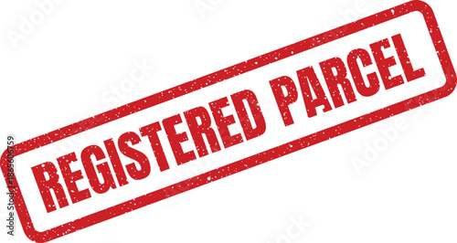Diagonal grunge stamp impression with registered parcel text for secure shipping or delivery verification