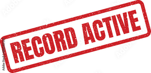 Distressed rectangular rubber stamp displaying RECORD ACTIVE for current document status or database entry