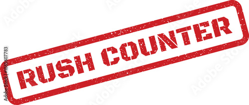 Distressed rectangular stamp featuring rush counter text for quick strategic responses or immediate actions
