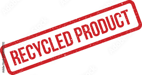 Distressed rectangular stamp featuring recycled product text with a rugged texture for eco declarations