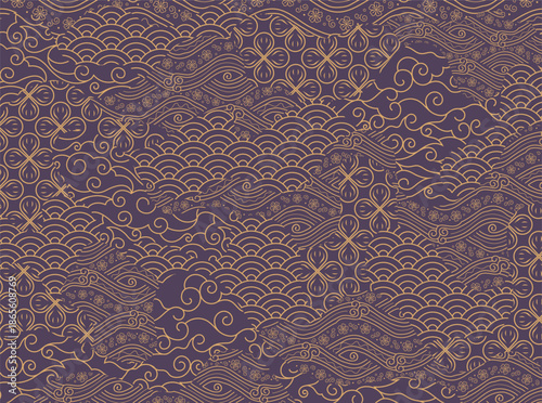 Traditional Asian combination seamless pattern, Abstract background, Decorative wallpaper