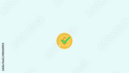 Minimal flat illustration of a gold coin with a success checkmark symbol. Suitable for payment success, transaction confirmation, rewards, achievements, and modern fintech or UI design concepts.
