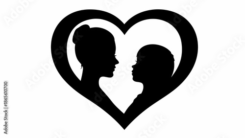 Loving couple silhouettes in heart shape symbol