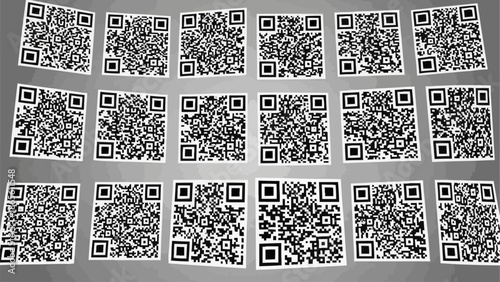 Multiple QR Codes Arranged in Rows and Columns on a Gray Background.