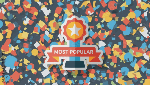 Most Popular Badge Surrounded by Confetti Celebration.
