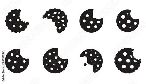 A collection of black cookie icons on a white background