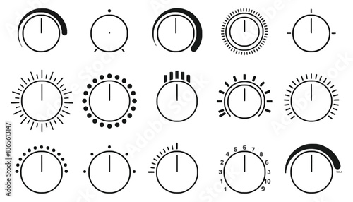A collection of various dials and knobs on a white background