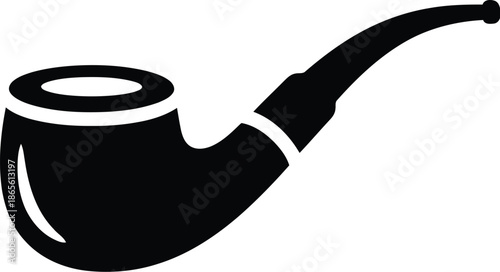 Black silhouette icon of a smoking pipe, isolated on transparent background