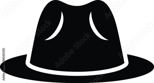 Black fedora hat icon silhouette isolated on transparent background