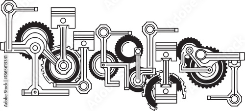Vector illustration of Mechanical Machine Components
