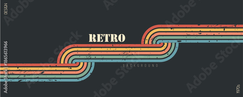 Stripe rainbow groovy. Colorful 70s style graphic banner with psychedelic lines and retro stripes. Funky parallel curve wallpaper. Vector illustration.