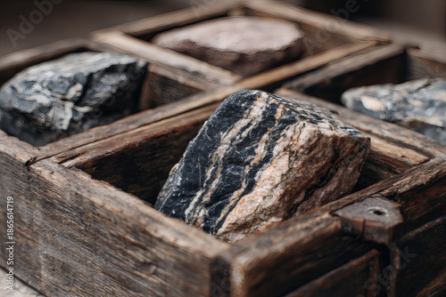 Wallpaper Mural Collection of rocks and stones in wooden crates. Torontodigital.ca
