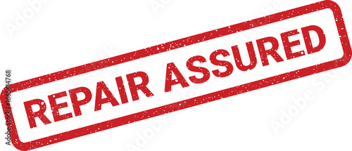 Grungy rectangular stamp icon displaying REPAIR ASSURED text, signifying warranty and guaranteed service completion