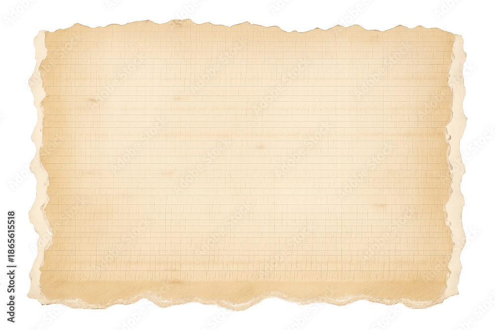 Fototapeta premium Vintage old paper with torn edges and textured background, aging blank parchment isolated on transparent background