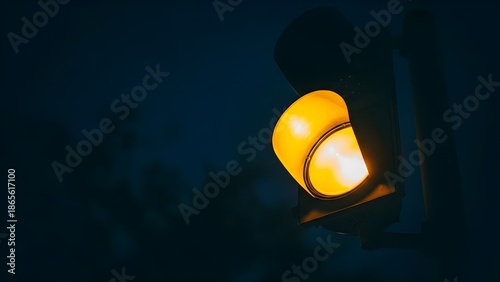 Wallpaper Mural Bright amber traffic light signal glowing on a dark street at night, indicating caution or a transitional phase for road users in an urban setting Torontodigital.ca