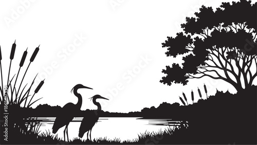 two heron silhouette