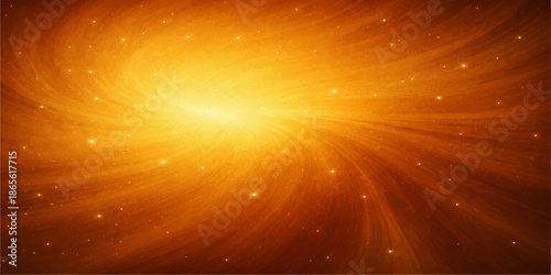 An abstract vector illustration depicts a bright star burst with glowing rays and energy flares exploding across a blue night sky background filled with shimmering light and orange summer colors