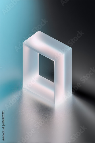 Translucent geometric shape casting shadows in soft pastel light