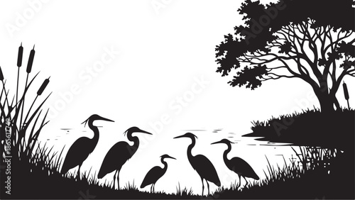 five heron silhouette