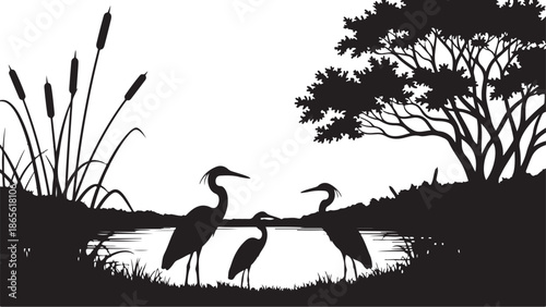 Three heron silhouette