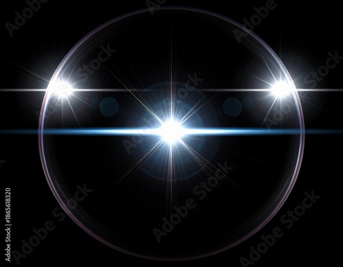Real optical lens flare with cinematic ghosting arc and light leaks on black background for overlay
