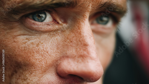 Close-Up of Elderly Person’s Sad Eyes Reflecting War Damage and Loss