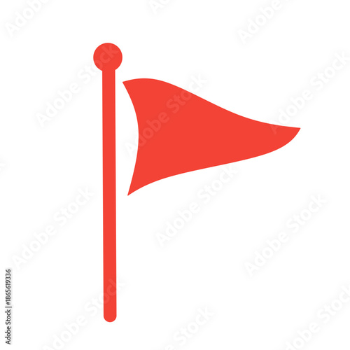 Curved Red Waving Flag Icon for Goal, Finish and Achievement
