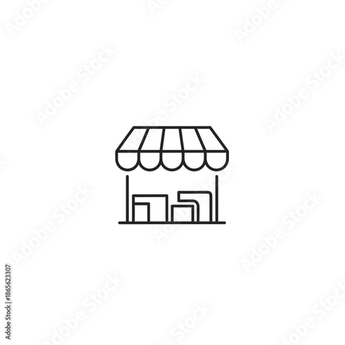 Minimalist Sketch of Small Outdoor Market Stall with Awning and Tables