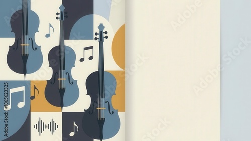 Two Cellos with Musical Notes in Retro Style