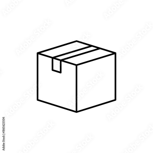 Minimalistic 3D Line Drawing of a Cardboard Box for Packaging and Logistics