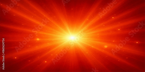 An abstract background features a bright red star burst and explosion with glowing yellow rays and orange light beams that create a hot energy texture