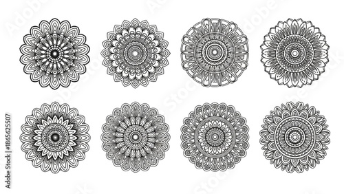 Elegant Set of Intricate Vector Mandala Patterns for Decorative Art and Spiritual Design Projects, Ideal for Backgrounds and Elements