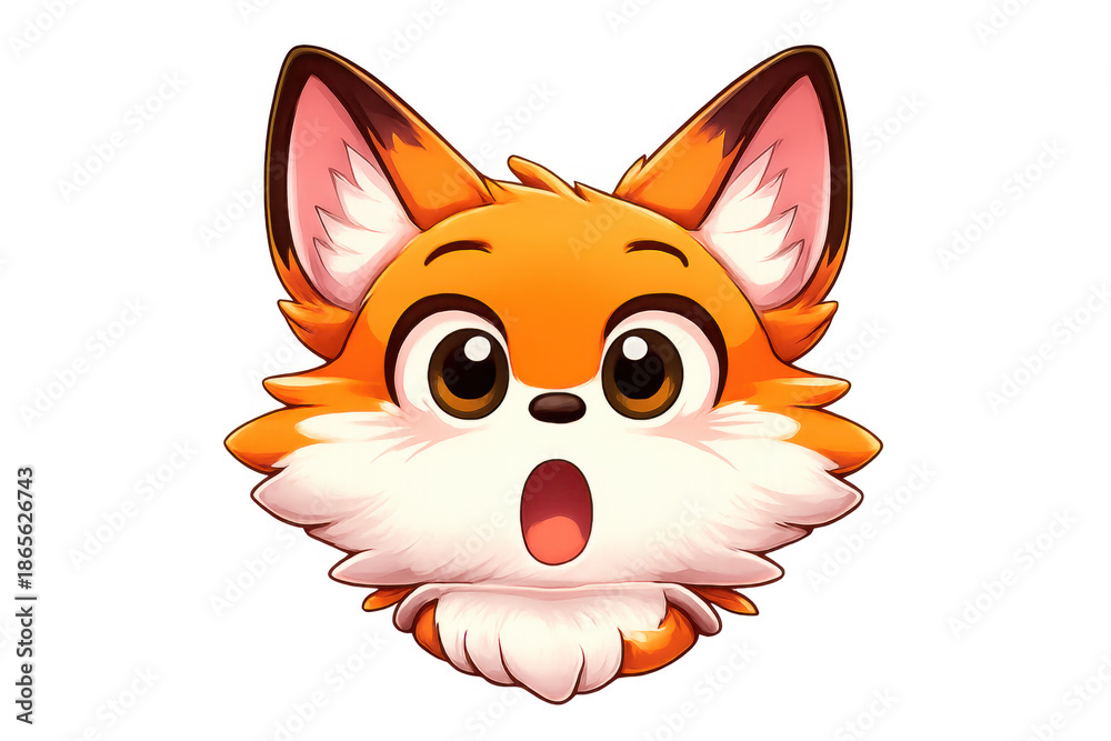 Fototapeta premium Cartoon fox character head showing a surprised or shocked expression with wide open eyes, transparent background