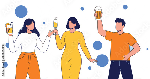 Friends Celebrating with Drinks Toasting Together at Party Event Flat Modern Vector Illustration