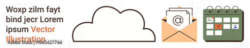 Cloud technology, email services, task management, digital organization, productivity, communication tools. Cloud outline, email envelope and calendar icons. Cloud technology and email services