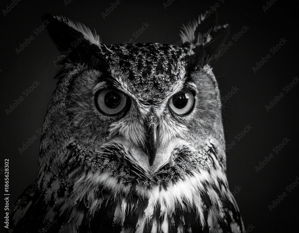 Fototapeta premium Black and White Owl Portrait, Fine Art Wildlife Photography